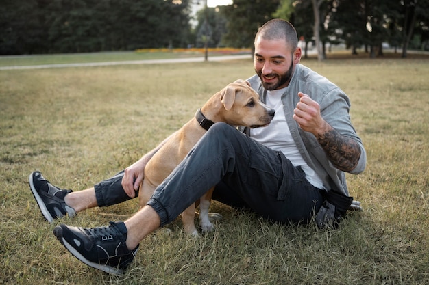 Man enjoying some quality time with his dog