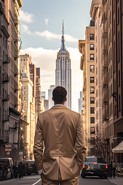 Man in front of empire state building