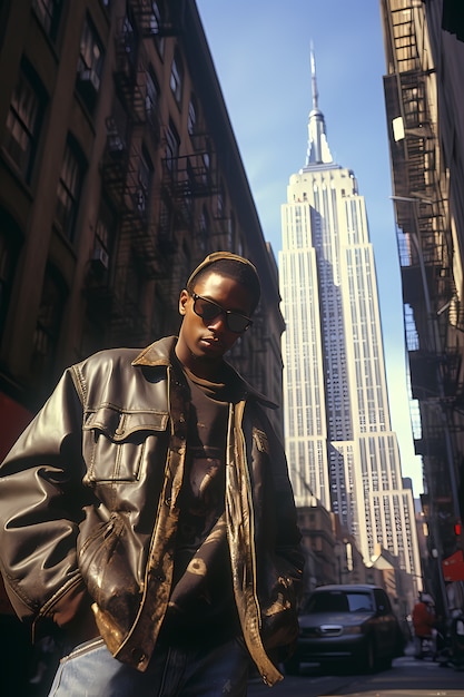 Free photo man in front of empire state building