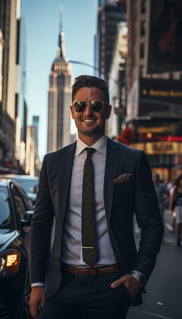 Man in front of empire state building