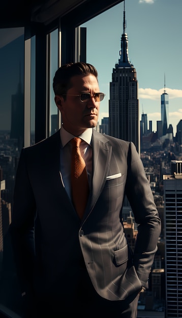 Man in front of empire state building