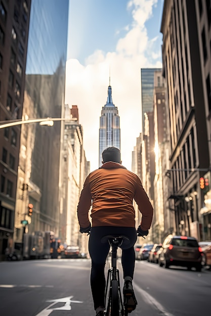 Free photo man in front of empire state building