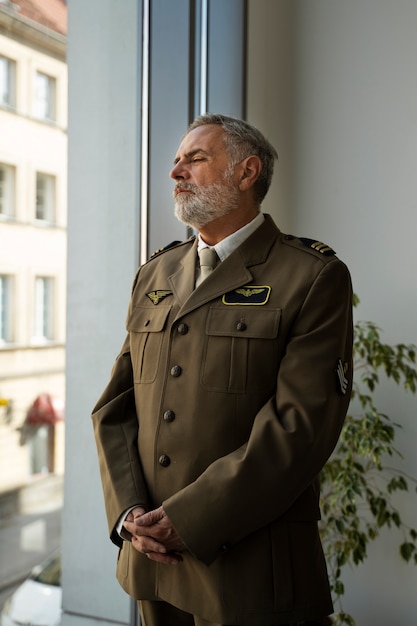 Man general in uniform side view