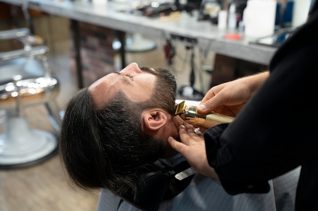 Man getting groomed close up