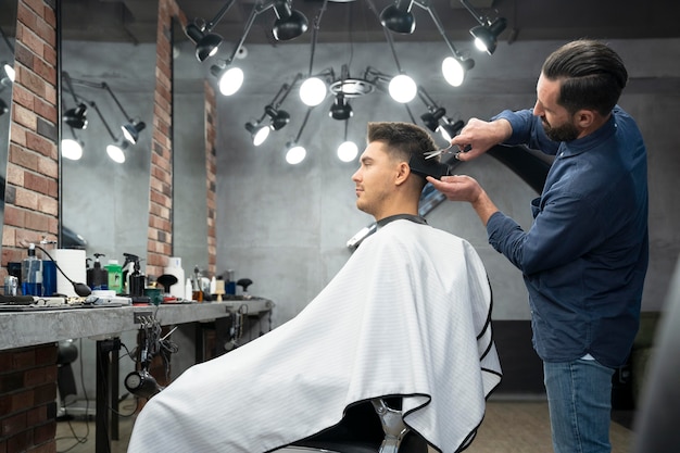 Man getting a haircut medium shot