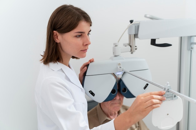 Man having an eye sight check at an ophthalmology clinic