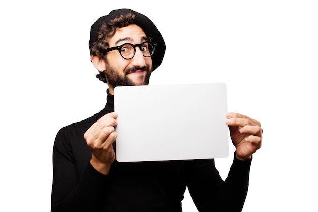 Free photo man holding a blank paper