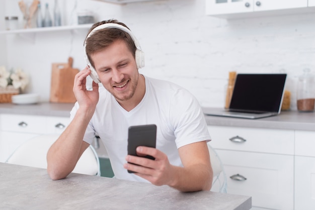 Man listening to music in his headphones