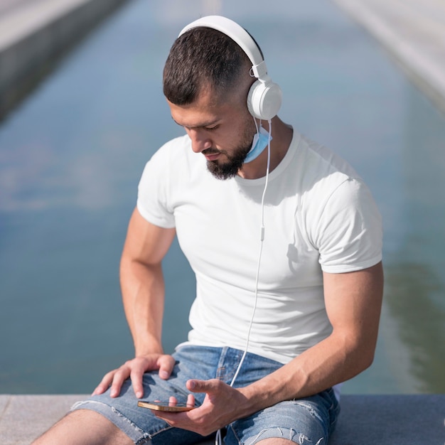 Man looking through his phone