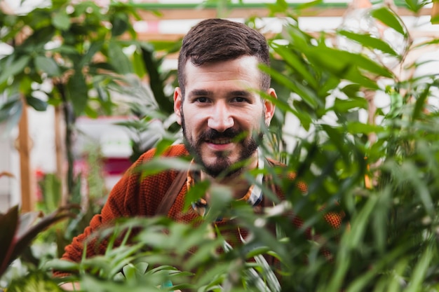 Man near plants