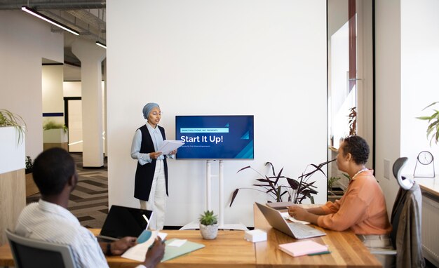 Man participation in training after being hired at his new office job