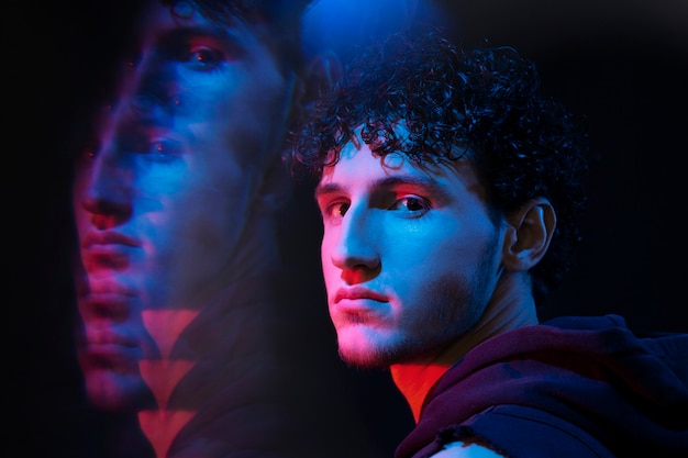 Man portrait with blue lights visual effects