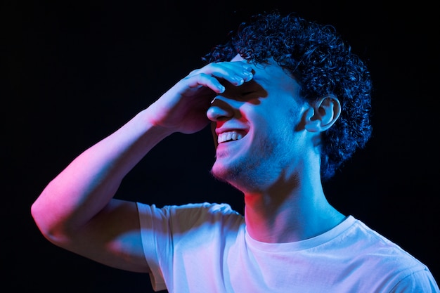 Man portrait with blue lights visual effects