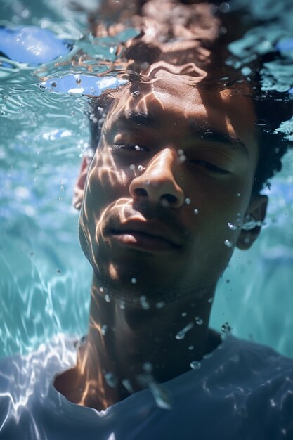 Man posing underwater