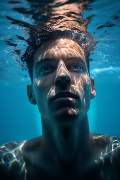 Man posing underwater