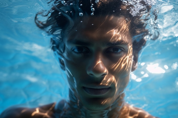 Free photo man posing underwater