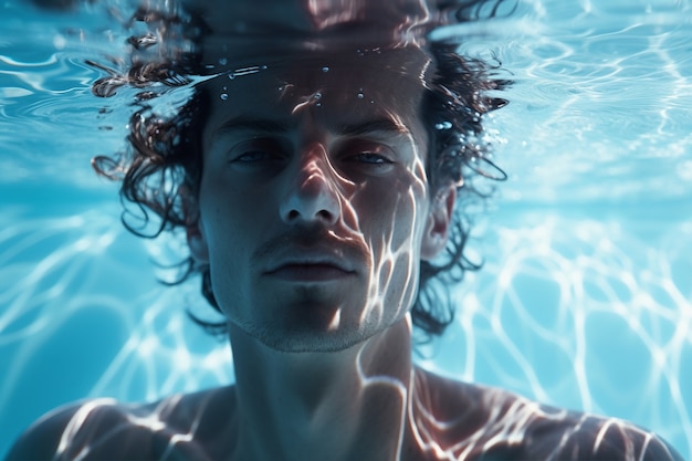 Man posing underwater