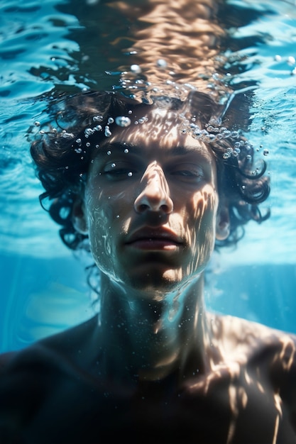 Man posing underwater