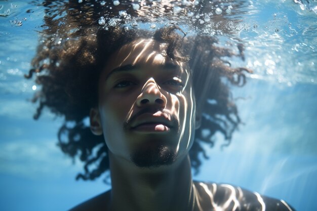 Man posing underwater