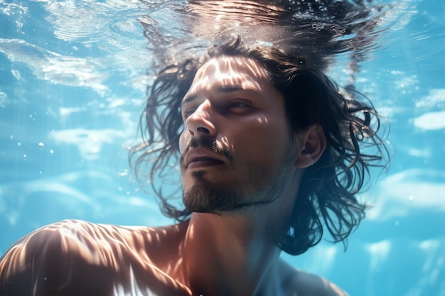 Free photo man posing underwater