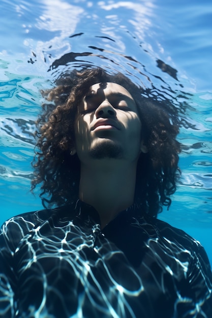 Man posing underwater