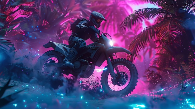 Free photo man  racing dirt bike in fantasy environment