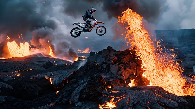 Free photo man  racing dirt bike in fantasy environment