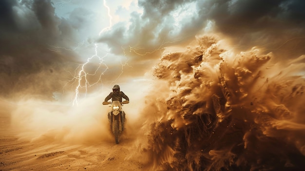 Free photo man  racing dirt bike in fantasy environment