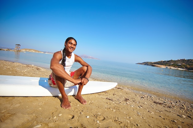 Man ready to learn to surf