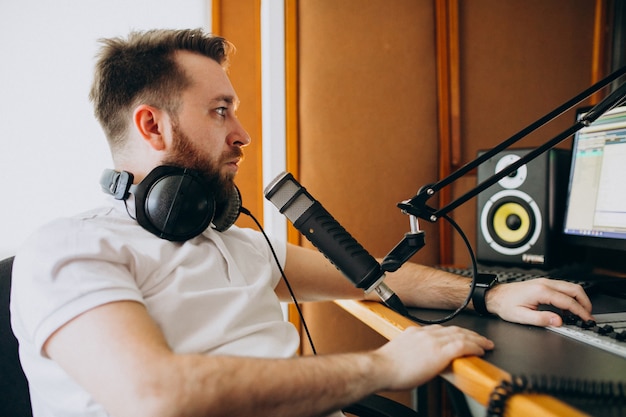 Man at a recording studio, music production