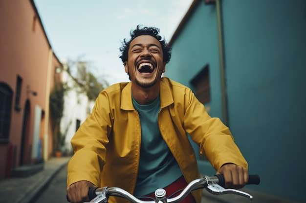 Man riding his bicycle outdoors in the city