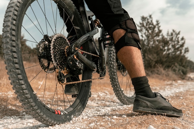 Man riding a mountain bike close-up