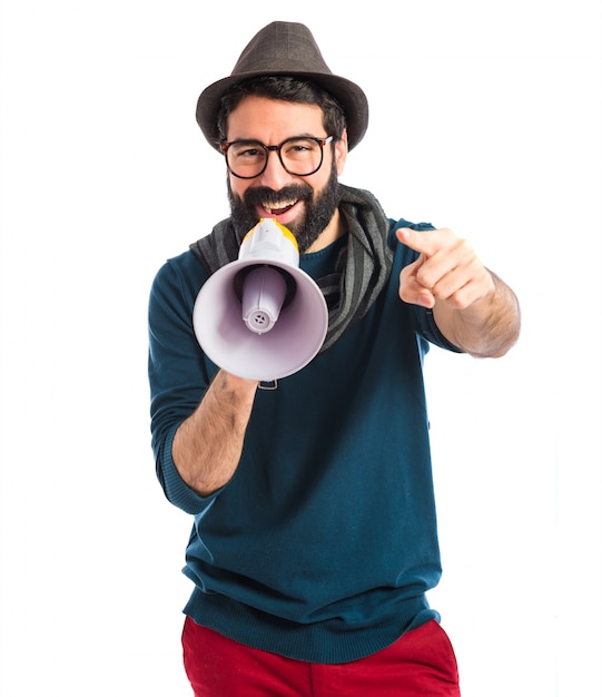 Man shouting by megaphone