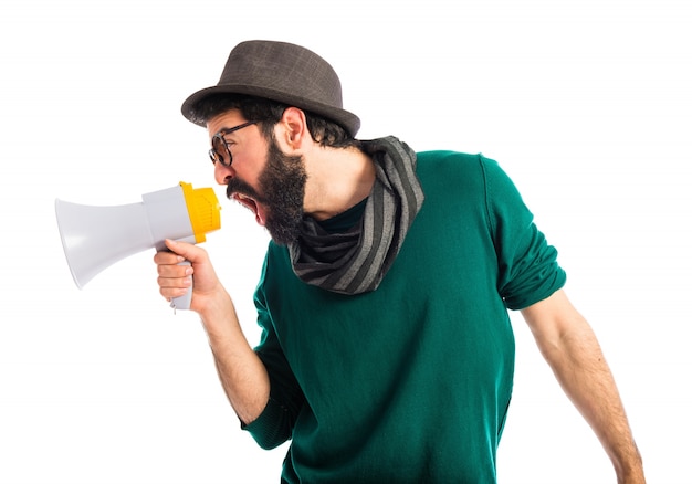 Free photo man shouting by megaphone