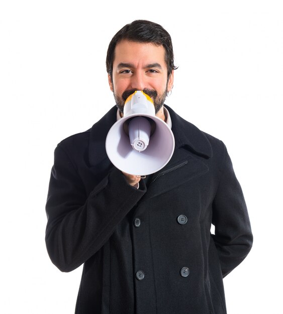 Man shouting by megaphone