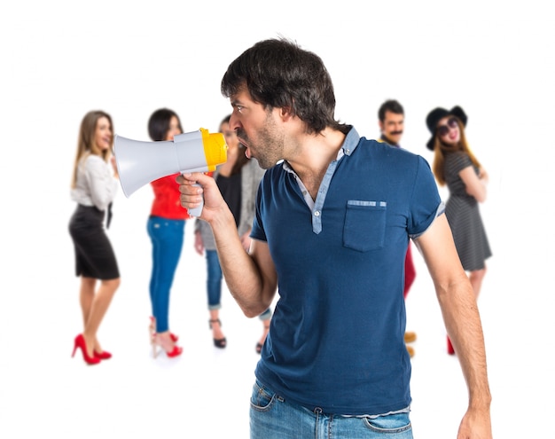 Free Photo man shouting over isolated white background