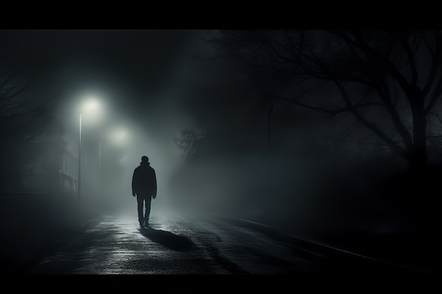 Man silhouette on empty road