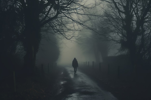 Man silhouette on empty road