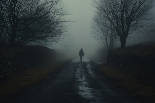 Man silhouette on empty road