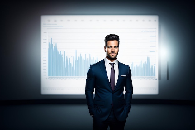 Free photo a man stands in front of a board with a graph on it.