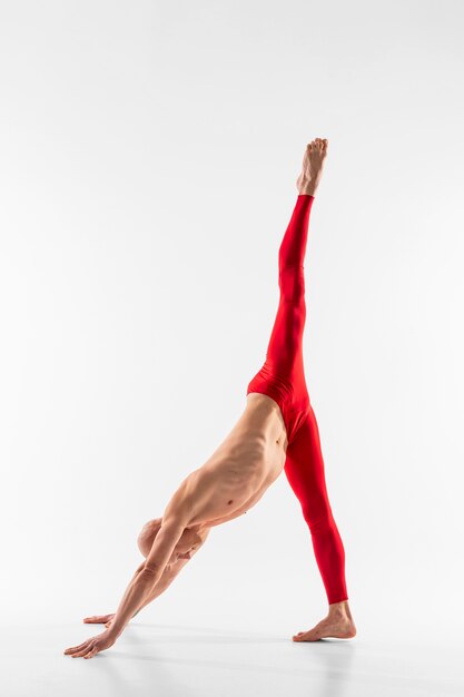 Man stretching with white background