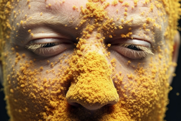 Free photo man suffering from allergy by being exposed to flower pollen outside