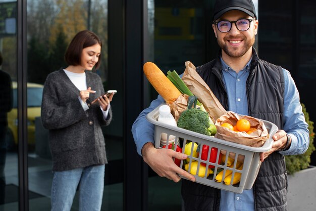 Man taking care of home delivering groceries