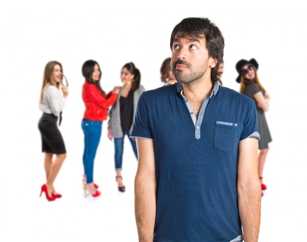 Man thinking over isolated white background