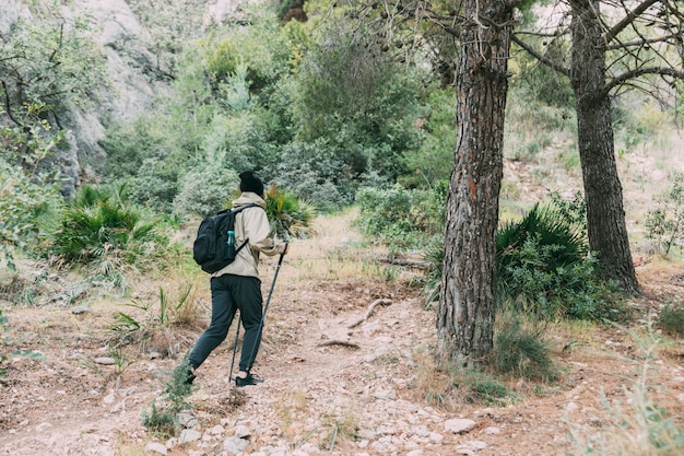 Man trekking in mountains