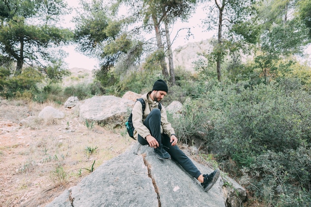 Man trekking in mountains