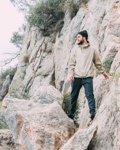 Man trekking in mountains