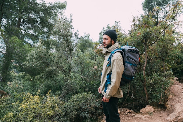 Man trekking in mountains