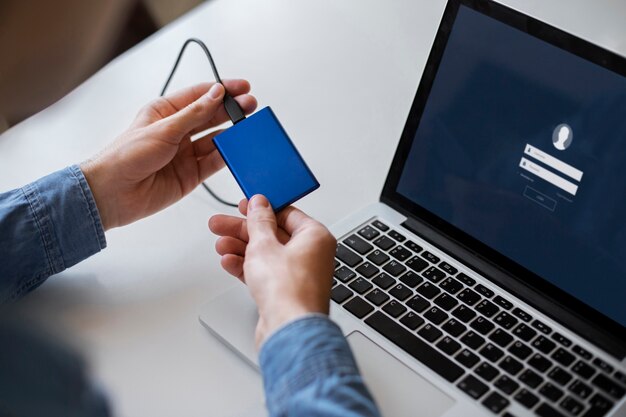 Man using external storage used