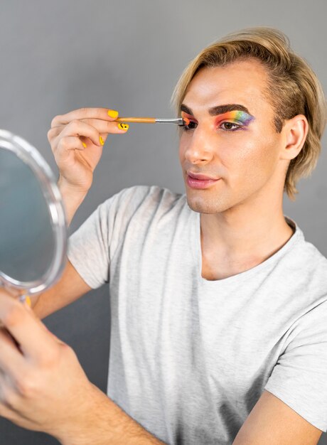 Man using make-up cosmetics